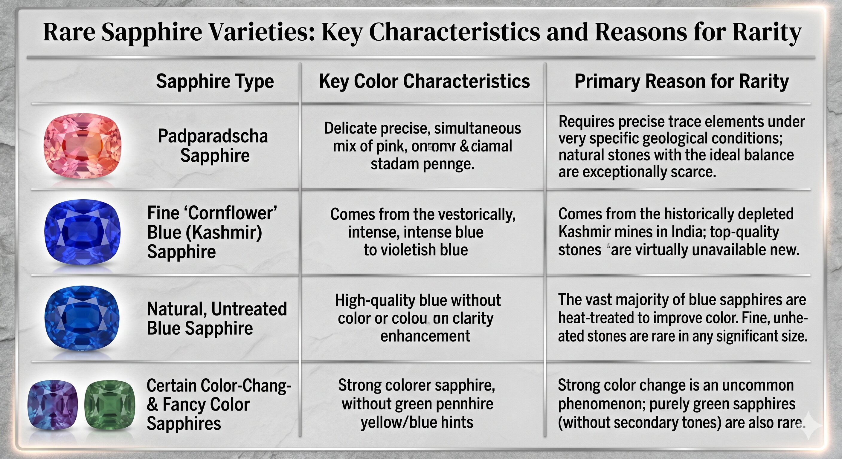 comparison of Padparadscha with other notable rare sapphire types